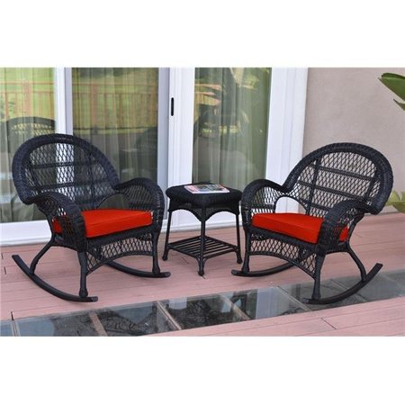 PROPATION W00211-2-RCES018 3 Piece Santa Maria Black Rocker Wicker Chair Set; Red Cushion PR1081428